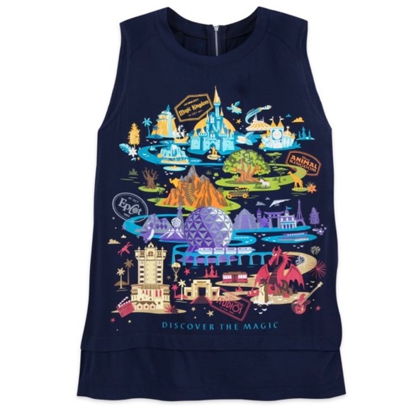 DISNEY PARKS‎ Graphic T Knit Top FL Walt DW Magic Kingdom Epcot Women XS Loose - Picture 1 of 5